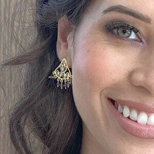 925 Sterling Silver 18K Gold Plated Chandelier Amethyst Earrings - Gift for Her